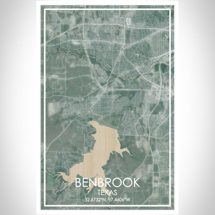 Benbrook Texas Map Print Portrait Orientation in Afternoon Style With Shaded Background