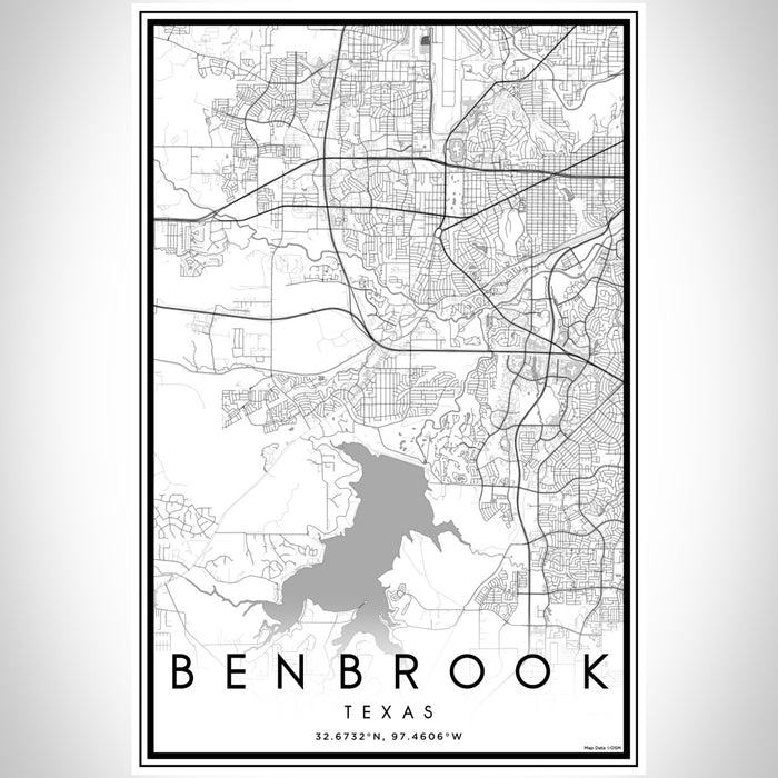 Benbrook Texas Map Print Portrait Orientation in Classic Style With Shaded Background