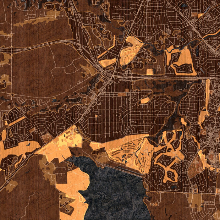 Benbrook Texas Map Print in Ember Style Zoomed In Close Up Showing Details