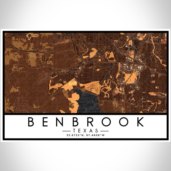 Benbrook Texas Map Print Landscape Orientation in Ember Style With Shaded Background