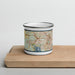 Front View Custom Benbrook Texas Map Enamel Mug in Woodblock on Cutting Board