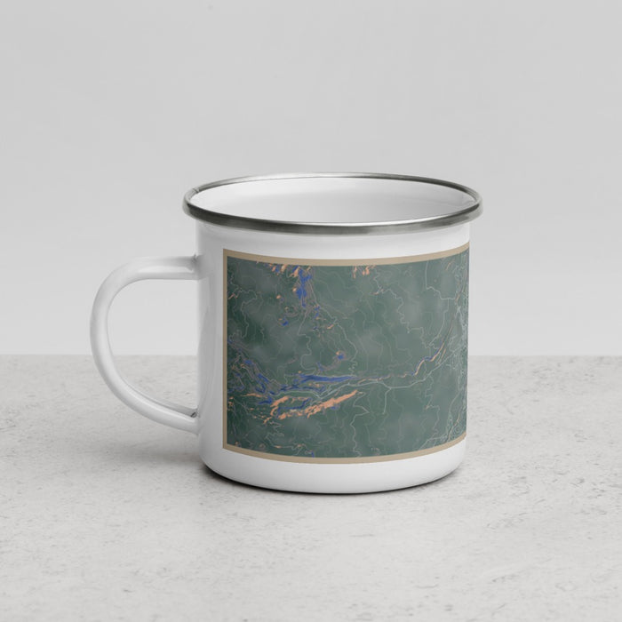 Left View Custom Bend Oregon Map Enamel Mug in Afternoon