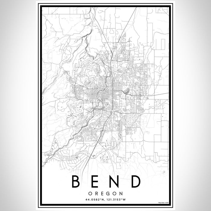 Bend Oregon Map Print Portrait Orientation in Classic Style With Shaded Background