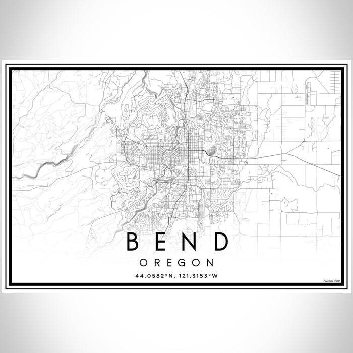 Bend Oregon Map Print Landscape Orientation in Classic Style With Shaded Background