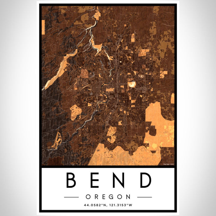 Bend Oregon Map Print Portrait Orientation in Ember Style With Shaded Background