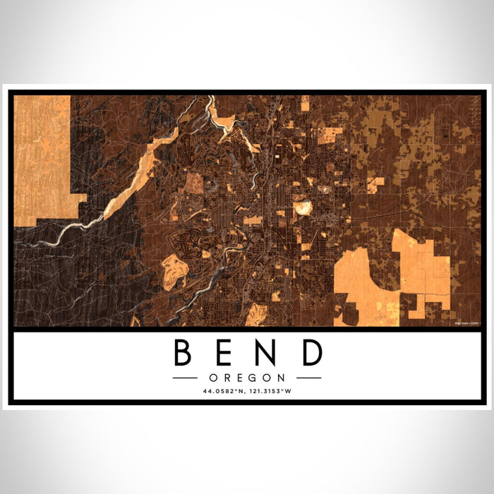 Bend Oregon Map Print Landscape Orientation in Ember Style With Shaded Background