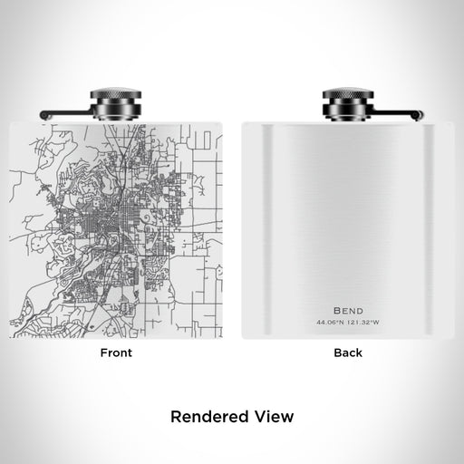 Rendered View of Bend Oregon Map Engraving on 6oz Stainless Steel Flask in White