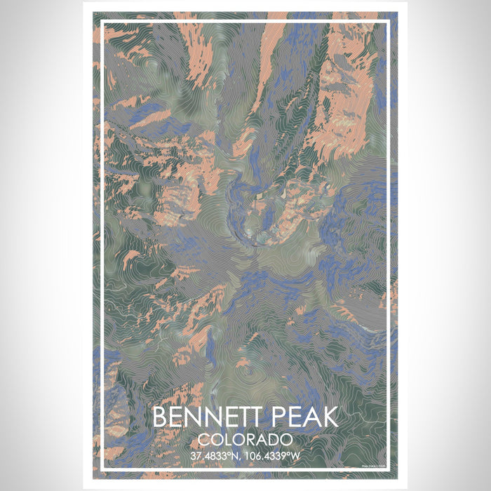 Bennett Peak Colorado Map Print Portrait Orientation in Afternoon Style With Shaded Background