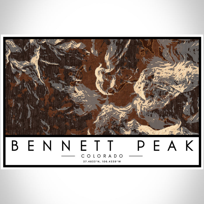 Bennett Peak Colorado Map Print Landscape Orientation in Ember Style With Shaded Background