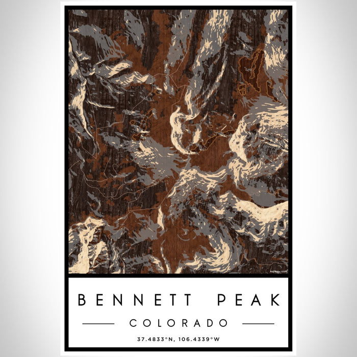 Bennett Peak Colorado Map Print Portrait Orientation in Ember Style With Shaded Background