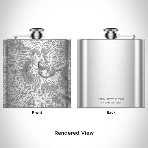 Rendered View of Bennett Peak Colorado Map Engraving on 6oz Stainless Steel Flask