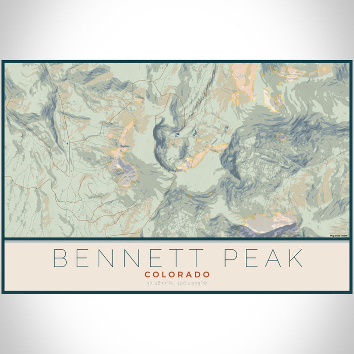 Bennett Peak Colorado Map Print Landscape Orientation in Woodblock Style With Shaded Background