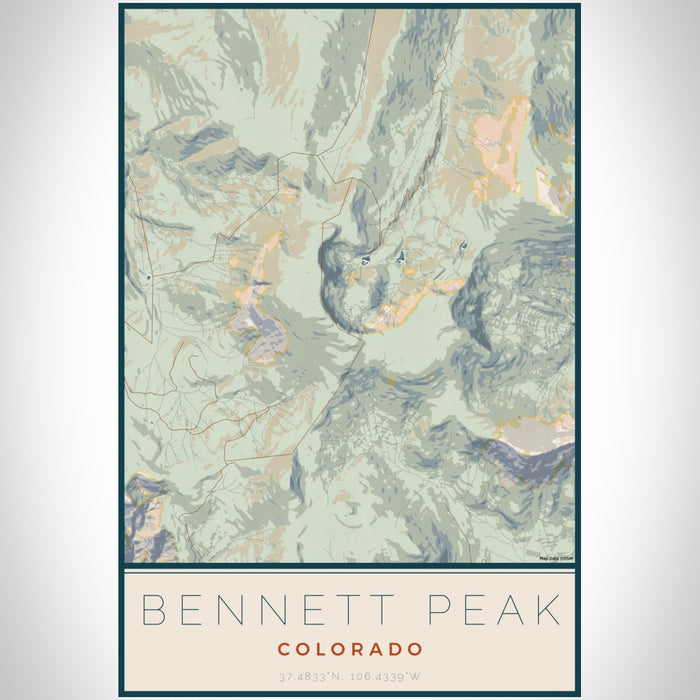 Bennett Peak Colorado Map Print Portrait Orientation in Woodblock Style With Shaded Background