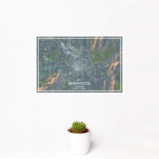12x18 Bennington Vermont Map Print Landscape Orientation in Afternoon Style With Small Cactus Plant in White Planter