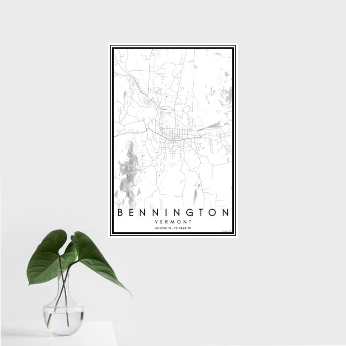 16x24 Bennington Vermont Map Print Portrait Orientation in Classic Style With Tropical Plant Leaves in Water