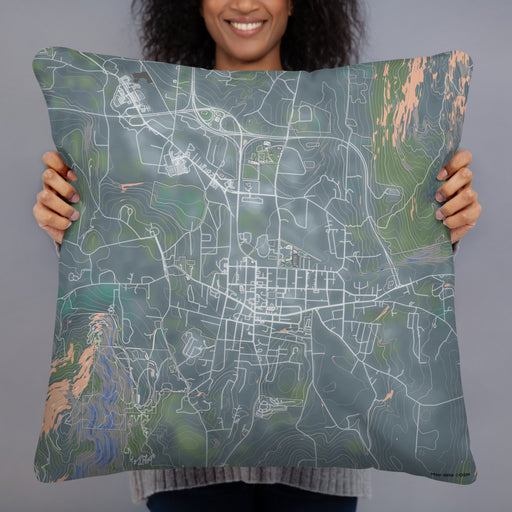 Person holding 22x22 Custom Bennington Vermont Map Throw Pillow in Afternoon