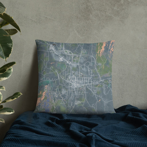 Custom Bennington Vermont Map Throw Pillow in Afternoon on Bedding Against Wall