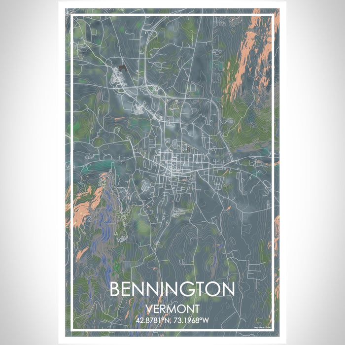 Bennington Vermont Map Print Portrait Orientation in Afternoon Style With Shaded Background
