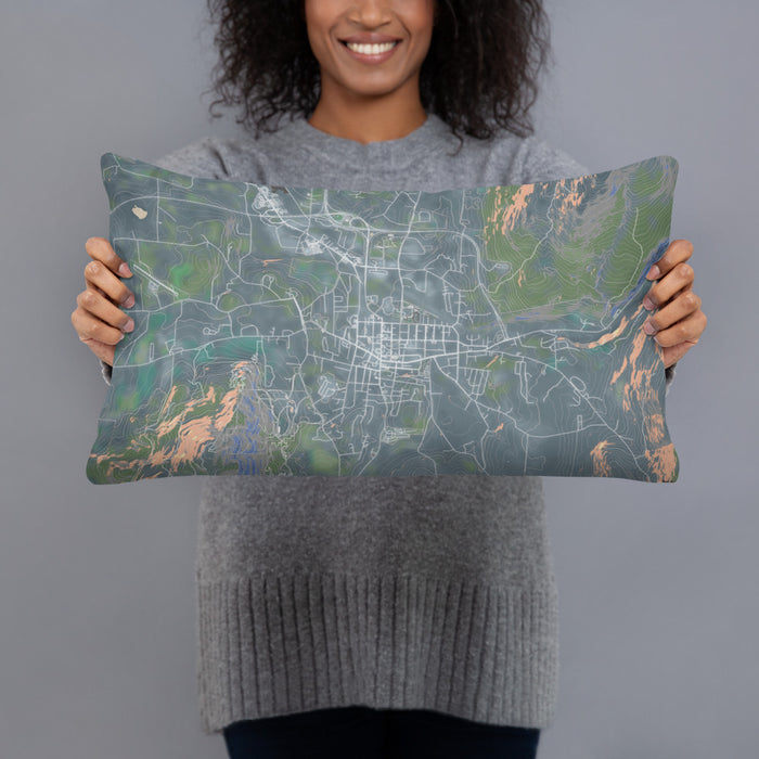 Person holding 20x12 Custom Bennington Vermont Map Throw Pillow in Afternoon