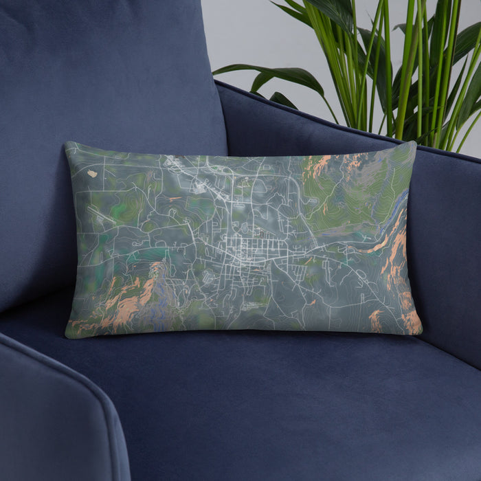 Custom Bennington Vermont Map Throw Pillow in Afternoon on Blue Colored Chair