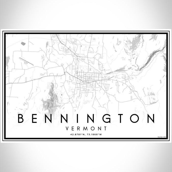 Bennington Vermont Map Print Landscape Orientation in Classic Style With Shaded Background