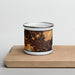 Front View Custom Bennington Vermont Map Enamel Mug in Ember on Cutting Board
