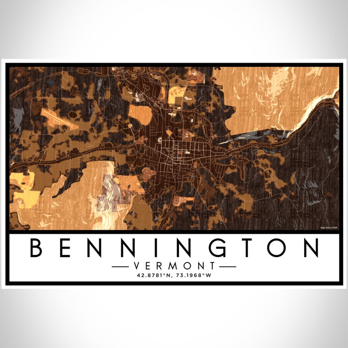 Bennington Vermont Map Print Landscape Orientation in Ember Style With Shaded Background