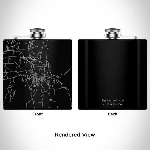 Rendered View of Bennington Vermont Map Engraving on 6oz Stainless Steel Flask in Black
