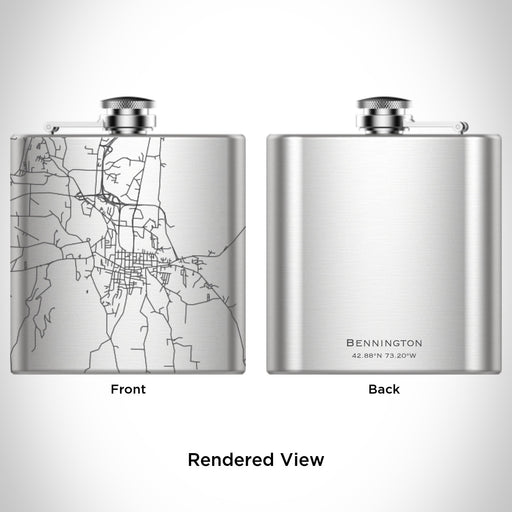 Rendered View of Bennington Vermont Map Engraving on 6oz Stainless Steel Flask