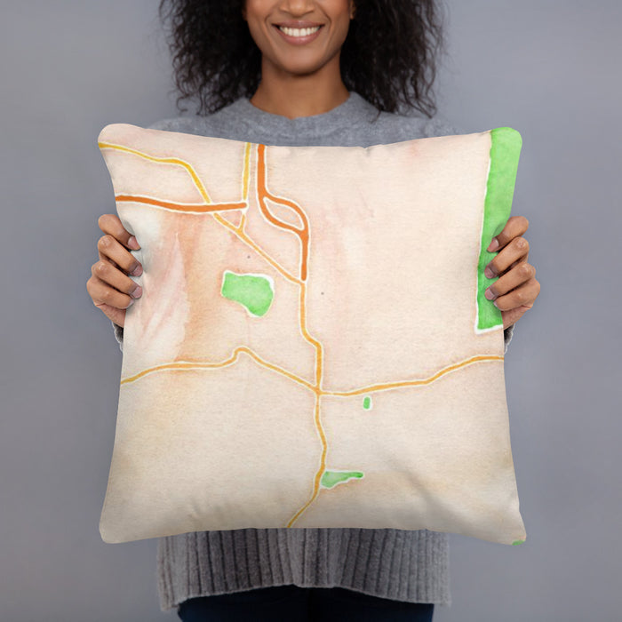 Person holding 18x18 Custom Bennington Vermont Map Throw Pillow in Watercolor