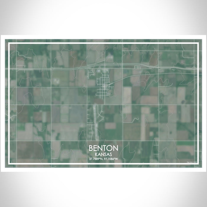 Benton Kansas Map Print Landscape Orientation in Afternoon Style With Shaded Background