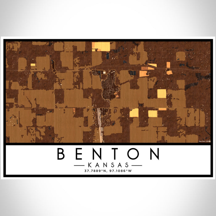 Benton Kansas Map Print Landscape Orientation in Ember Style With Shaded Background
