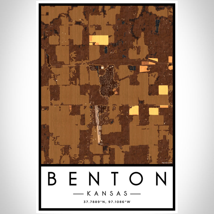 Benton Kansas Map Print Portrait Orientation in Ember Style With Shaded Background