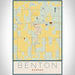 Benton Kansas Map Print Portrait Orientation in Woodblock Style With Shaded Background