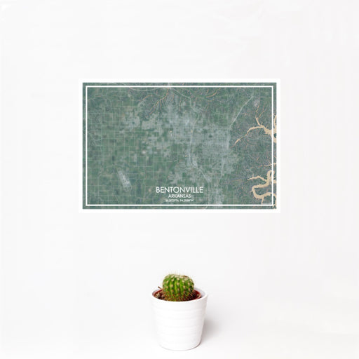 12x18 Bentonville Arkansas Map Print Landscape Orientation in Afternoon Style With Small Cactus Plant in White Planter