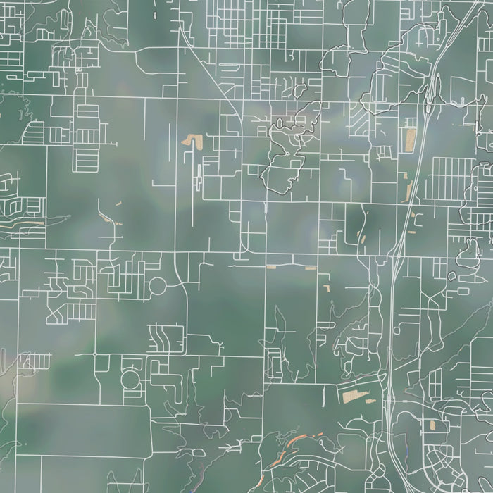 Bentonville Arkansas Map Print in Afternoon Style Zoomed In Close Up Showing Details