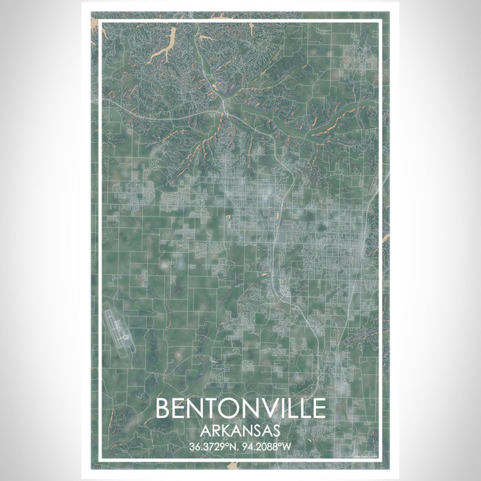 Bentonville Arkansas Map Print Portrait Orientation in Afternoon Style With Shaded Background