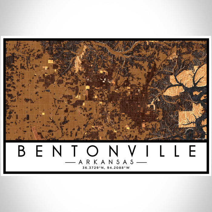 Bentonville Arkansas Map Print Landscape Orientation in Ember Style With Shaded Background