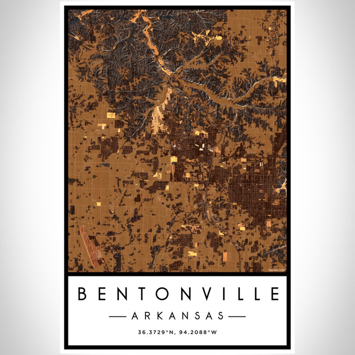 Bentonville Arkansas Map Print Portrait Orientation in Ember Style With Shaded Background