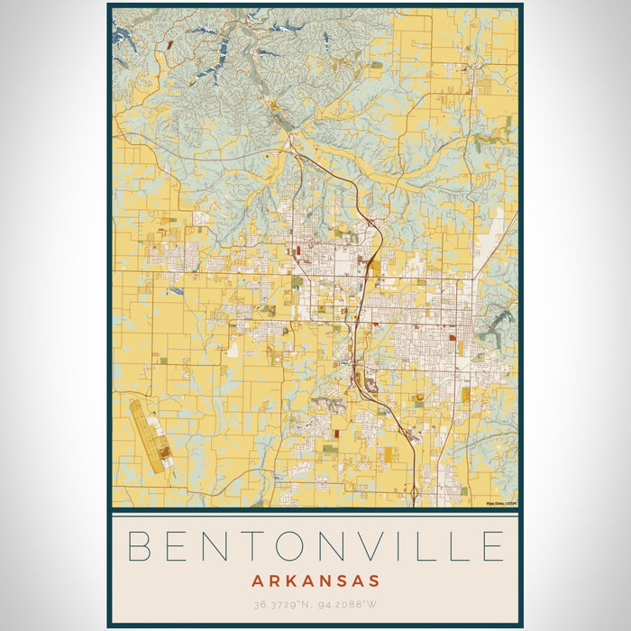Bentonville Arkansas Map Print Portrait Orientation in Woodblock Style With Shaded Background