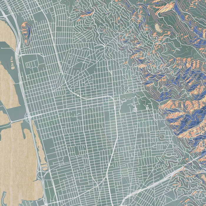 Berkeley California Map Print in Afternoon Style Zoomed In Close Up Showing Details