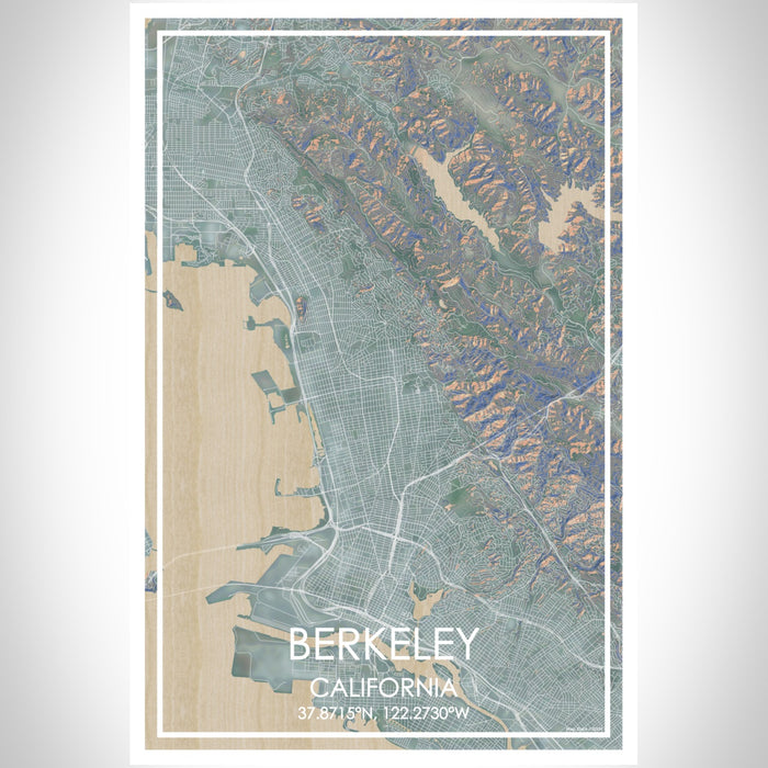 Berkeley California Map Print Portrait Orientation in Afternoon Style With Shaded Background