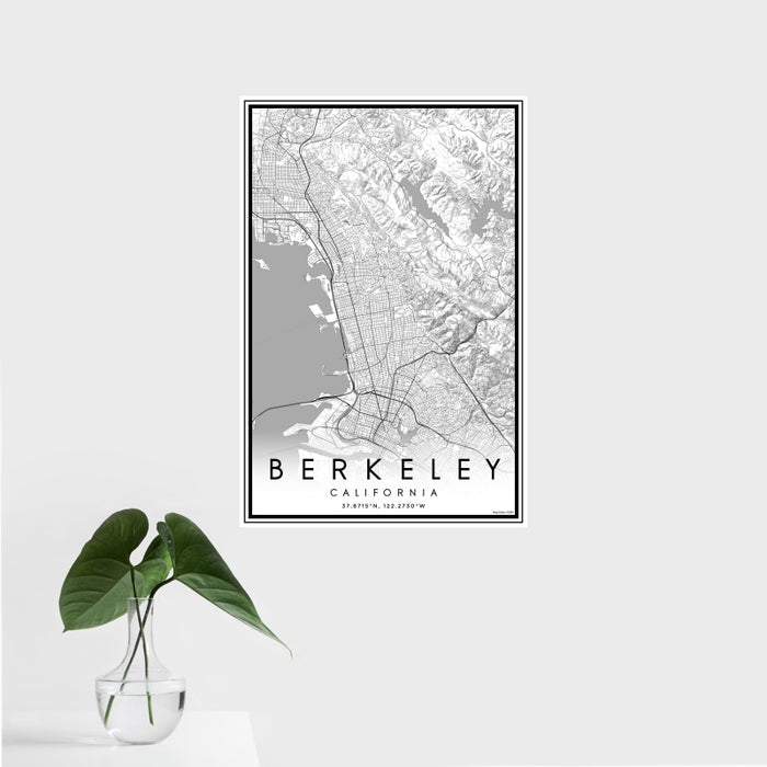 16x24 Berkeley California Map Print Portrait Orientation in Classic Style With Tropical Plant Leaves in Water