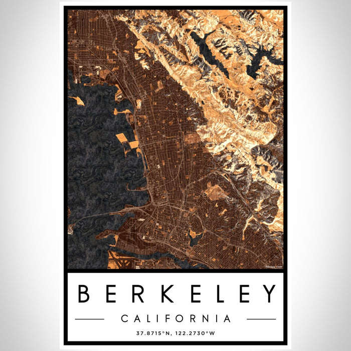 Berkeley California Map Print Portrait Orientation in Ember Style With Shaded Background