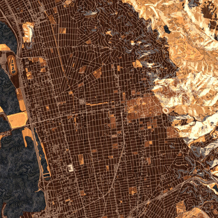 Berkeley California Map Print in Ember Style Zoomed In Close Up Showing Details