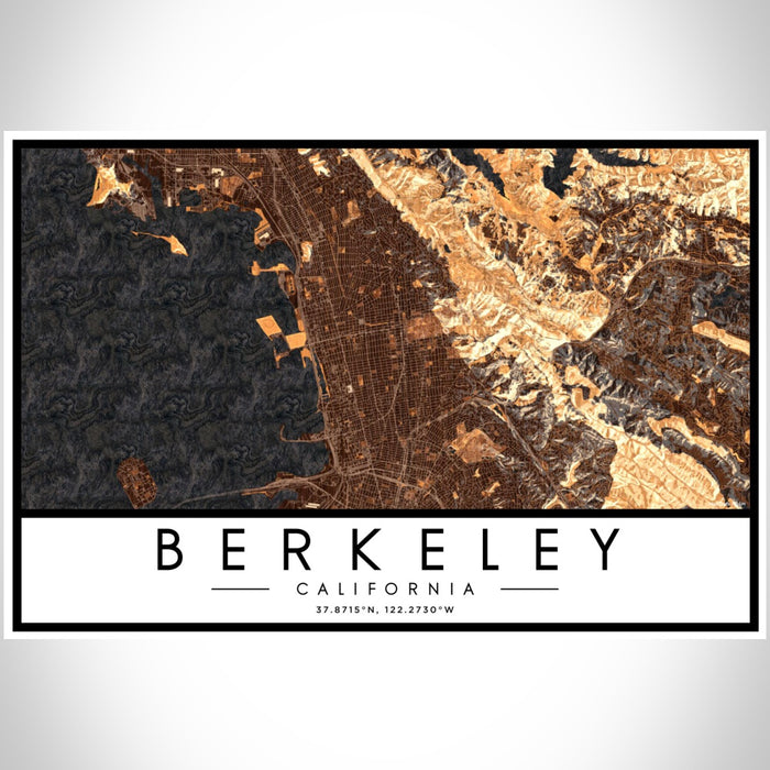Berkeley California Map Print Landscape Orientation in Ember Style With Shaded Background