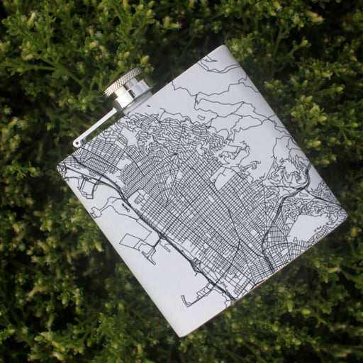 Berkeley California Custom Engraved City Map Inscription Coordinates on 6oz Stainless Steel Flask in White
