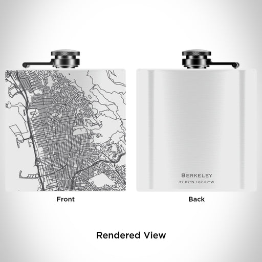 Rendered View of Berkeley California Map Engraving on 6oz Stainless Steel Flask in White