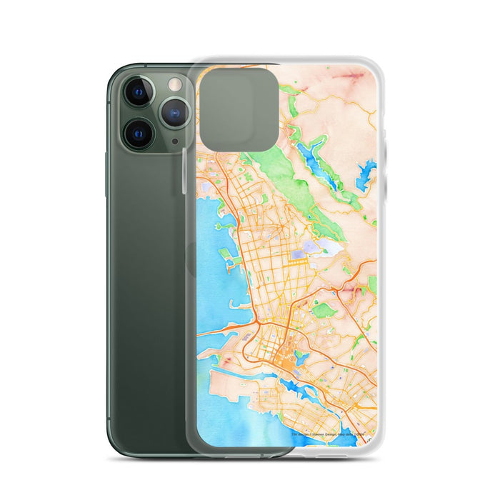 Custom Berkeley California Map Phone Case in Watercolor on Table with Laptop and Plant