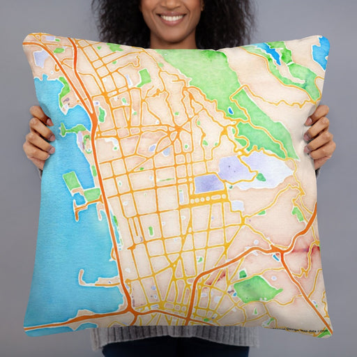 Person holding 22x22 Custom Berkeley California Map Throw Pillow in Watercolor